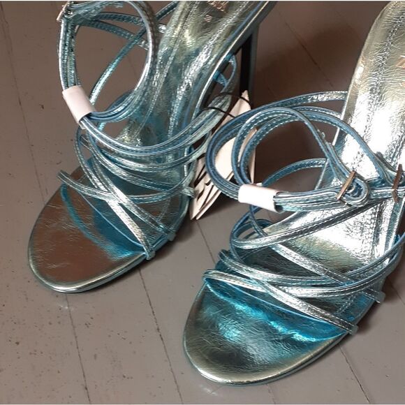NWT Zara Metallic Blue Strappy Sandals - Picture 7 of 16